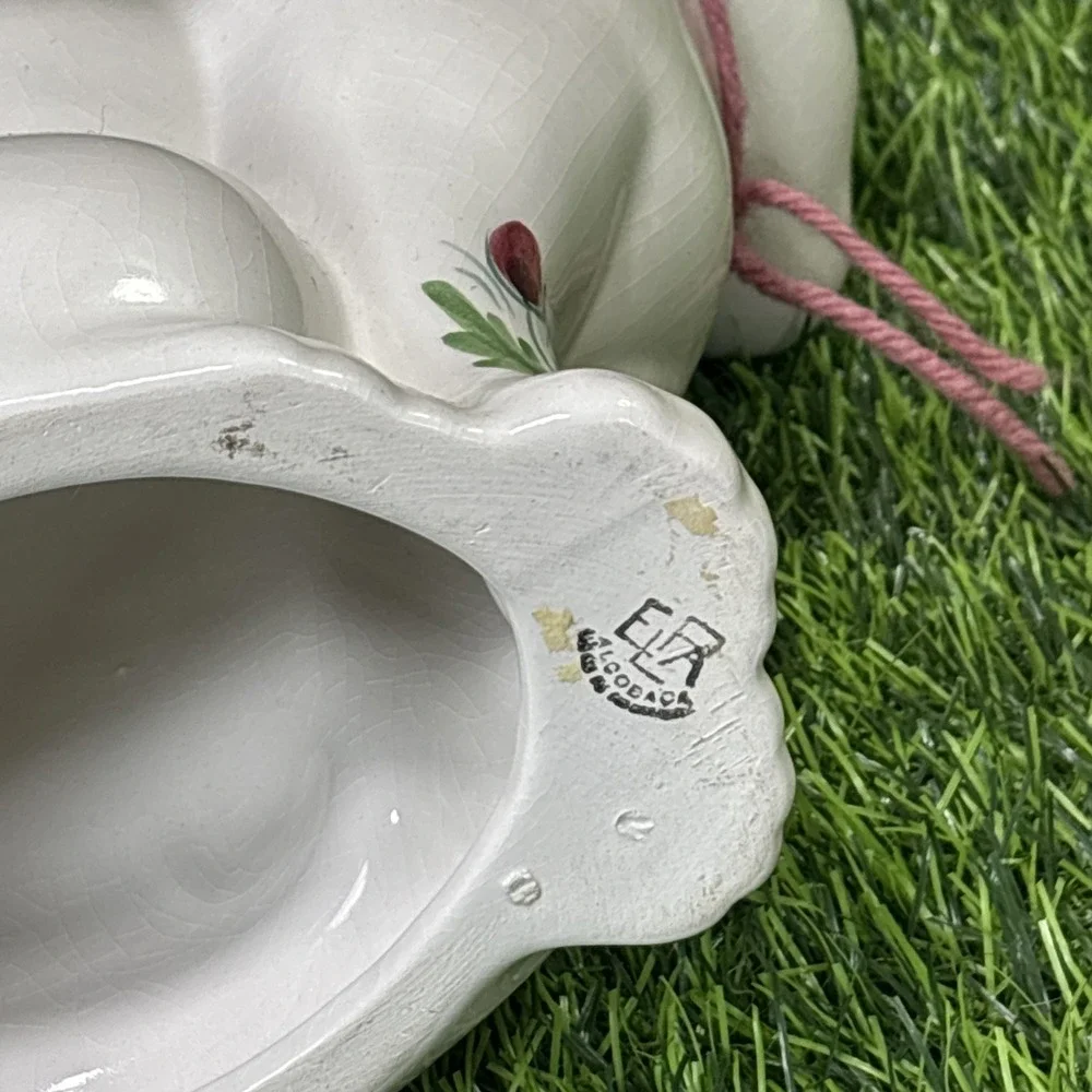 Vintage ELPA Ceramic Cat Figurine Glass Eyes Floral Cottagecore Decor‎